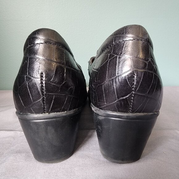 Clarks Ingalls Artic Mary Jane Shoes 10M Black Leather Crocodile Design - Picture 10 of 11